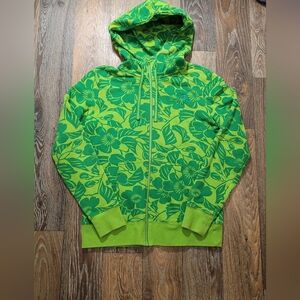 The Northface Womens Medium Sweatshirt Hoodie Full Zip Green Floral All Over